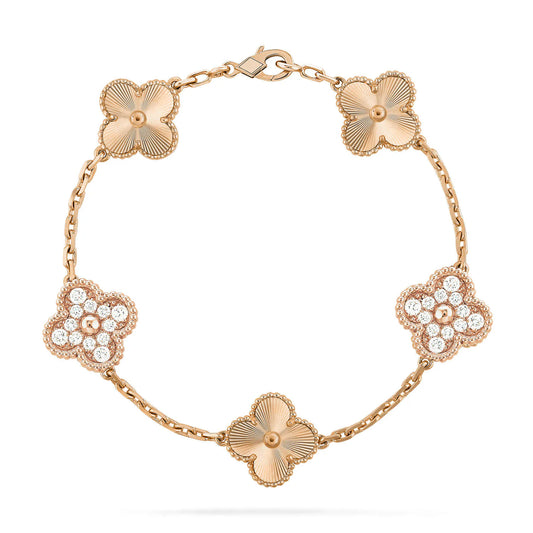 L'amour Four Leaf Clover Bracelet Laser With Diamonds Rose Gold