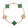 L'amour Four Leaf Clover Bracelet Laser Textured Malachite Rose Gold