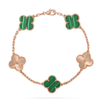 L'amour Four Leaf Clover Bracelet Laser Textured Malachite Rose Gold