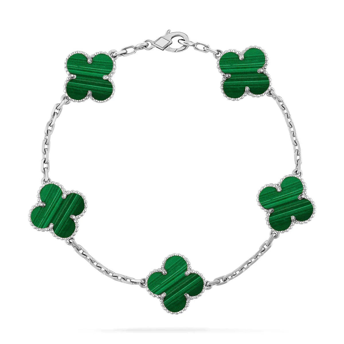 L'amour Four Leaf Clover Bracelet Pure Stone Malachite White Gold