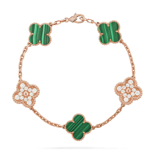 L'amour Four Leaf Clover Bracelet Stone With Diamonds Malachite Rose Gold