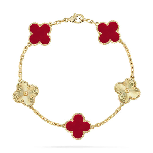 L'amour Four Leaf Clover Bracelet Laser Textured Carnelian Gold