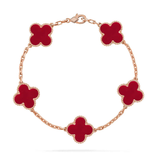 L'amour Four Leaf Clover Bracelet Pure Stone Carnelian Rose Gold