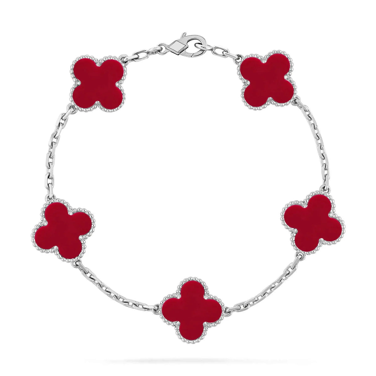 L'amour Four Leaf Clover Bracelet Pure Stone Carnelian White Gold