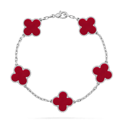 L'amour Four Leaf Clover Bracelet Pure Stone Carnelian White Gold