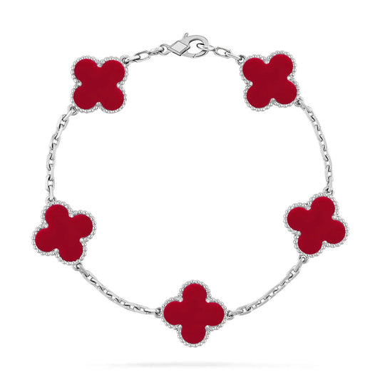 L'amour Four Leaf Clover Bracelet Pure Stone Carnelian White Gold
