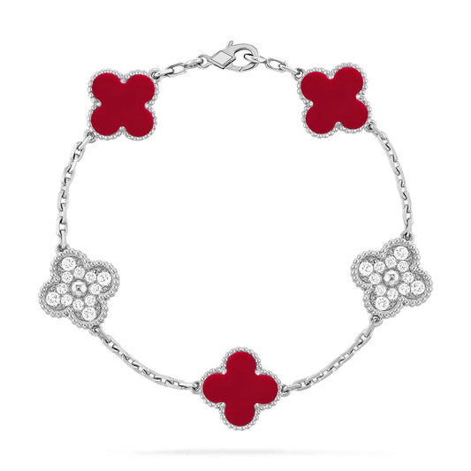 L'amour Four Leaf Clover Bracelet Stone With Diamonds Carnelian White Gold