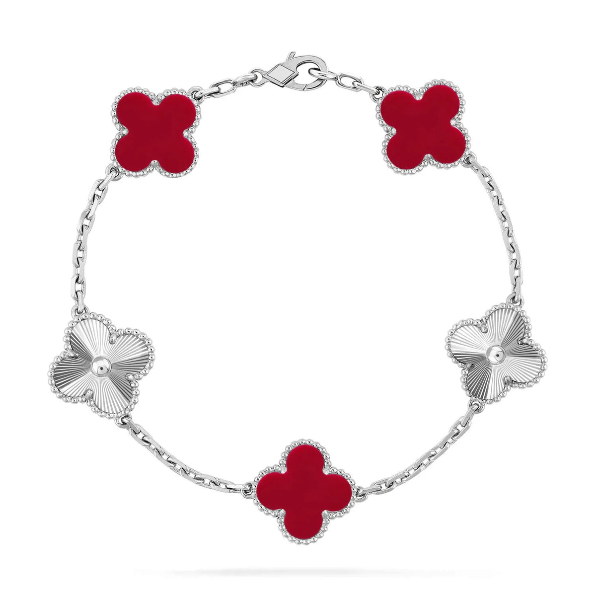 L'amour Four Leaf Clover Bracelet Laser Textured Carnelian White Gold