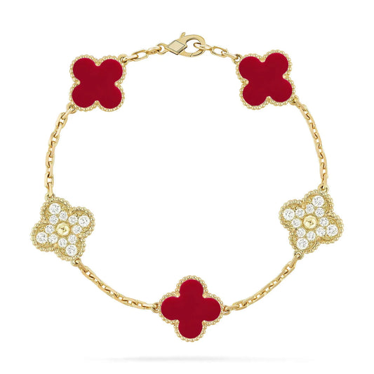 L'amour Four Leaf Clover Bracelet Stone With Diamonds Carnelian Gold