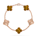 L'amour Four Leaf Clover Bracelet Laser Textured Tiger's Eye Rose Gold