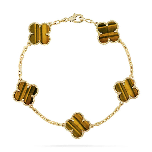 L'amour Four Leaf Clover Bracelet Pure Stone Tiger's Eye Gold