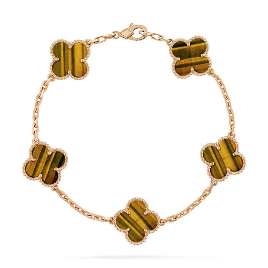 L'amour Four Leaf Clover Bracelet Pure Stone Tiger's Eye Rose Gold