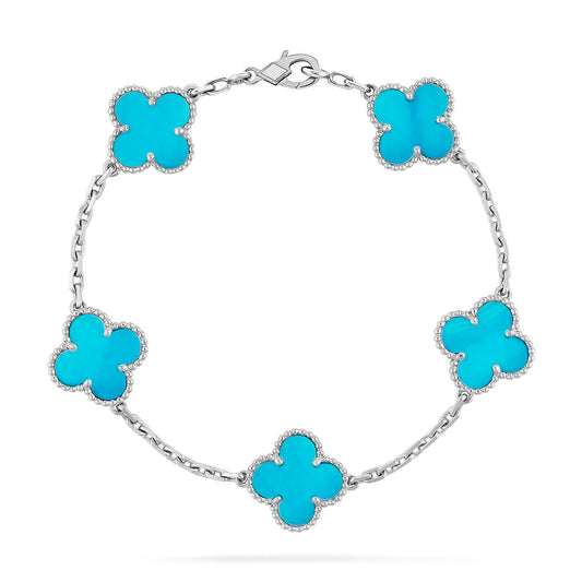 L'amour Four Leaf Clover Bracelet Pure Stone Turquoise White Gold