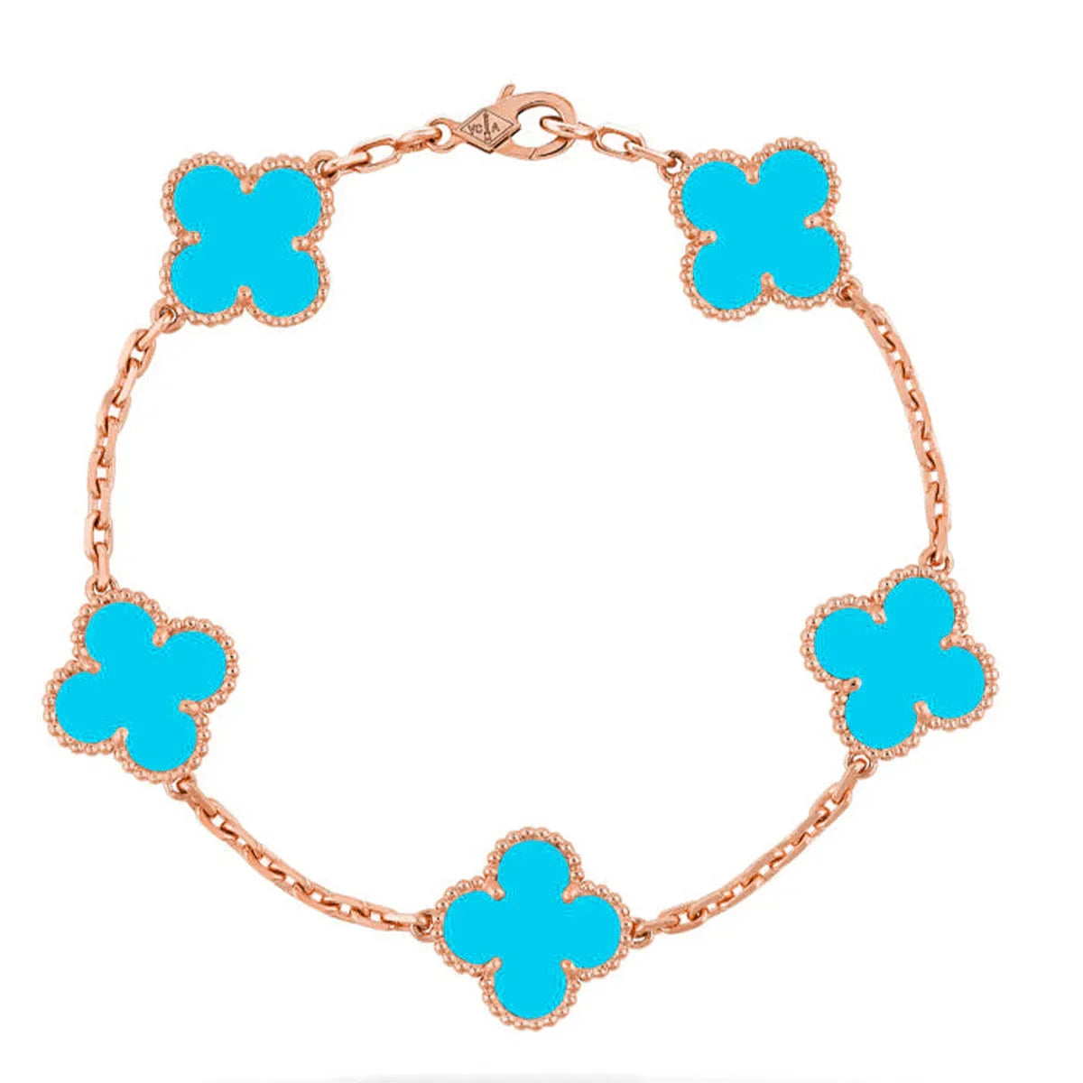 L'amour Four Leaf Clover Bracelet Pure Stone Turquoise Rose Gold