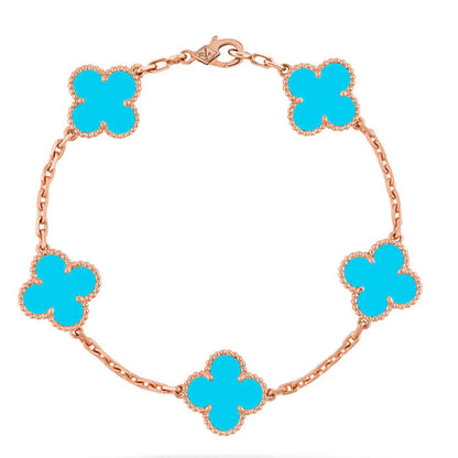 L'amour Four Leaf Clover Bracelet Pure Stone Turquoise Rose Gold