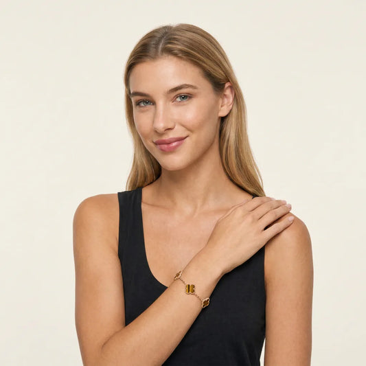 L'amour Four Leaf Clover Bracelet Pure Stone Tiger's Eye Rose Gold