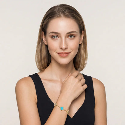 L'amour Four Leaf Clover Bracelet Stone With Diamonds Turquoise Gold