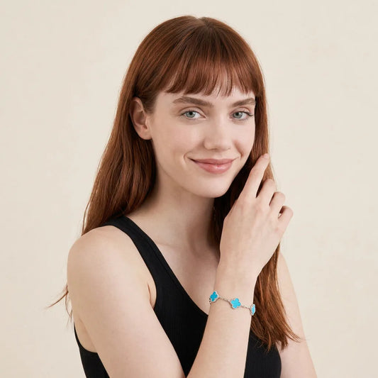 L'amour Four Leaf Clover Bracelet Pure Stone Turquoise White Gold