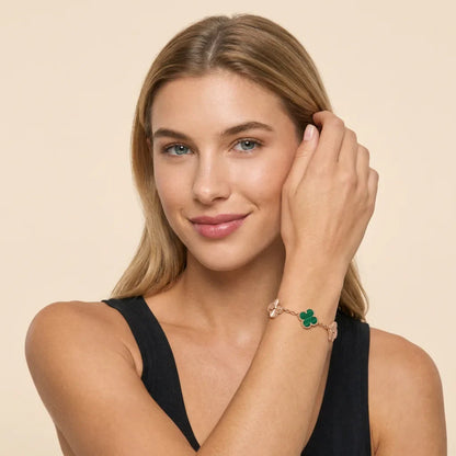 L'amour Four Leaf Clover Bracelet Laser Textured Malachite Rose Gold