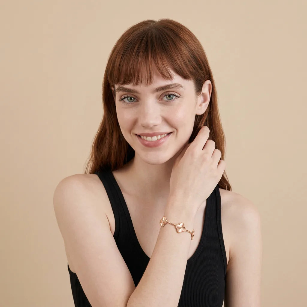 L'amour Four Leaf Clover Bracelet Pure Laser Rose Gold
