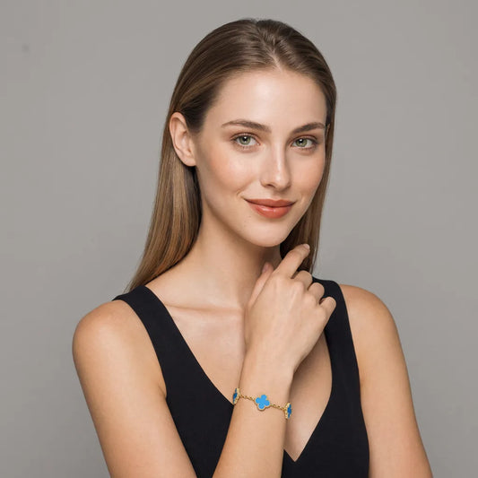 L'amour Four Leaf Clover Bracelet Pure Stone Agate Gold