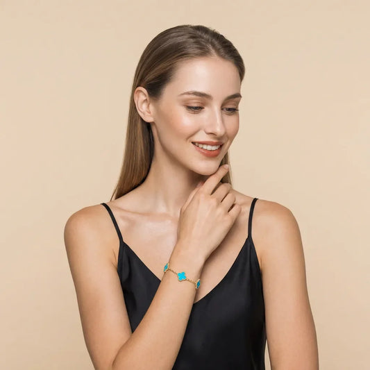 L'amour Four Leaf Clover Bracelet Pure Stone Turquoise Gold