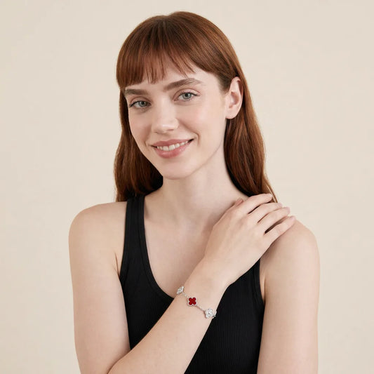 L'amour Four Leaf Clover Bracelet Stone With Diamonds Carnelian White Gold