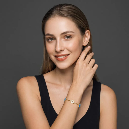 L'amour Four Leaf Clover Bracelet Stone With Diamonds Agate Gold