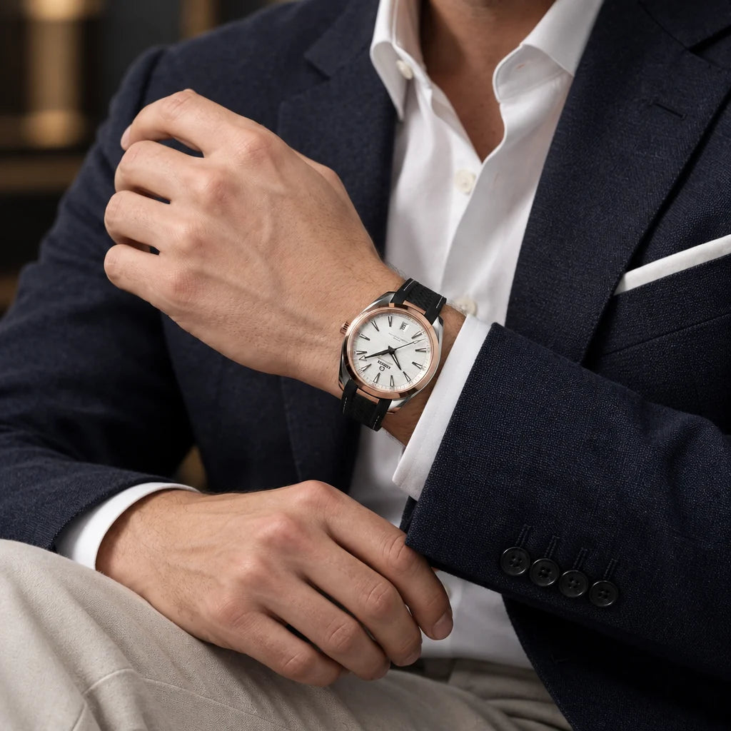 Vandor Seamaster Aqua Terra 150M White Dial Rose Tone Bezel Men's Watch | OM 220.22.41.21.02.001