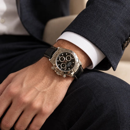 Vandor Cosmograph Daytona 40mm 116519 Black Dial White Gold Leather