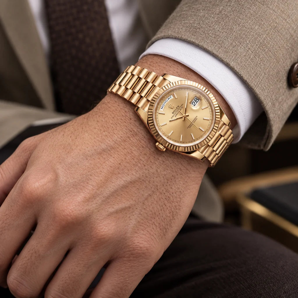 Vandor Day-Date With Champagne Colour Diamond Dial Men's Watch | RL 40 228238