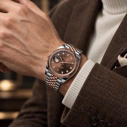 Vandor Datejust Chocolate Diamond Dial Fluted Bezel Two Tone Everose Gold Jubilee Bracelet | RL 41 126331