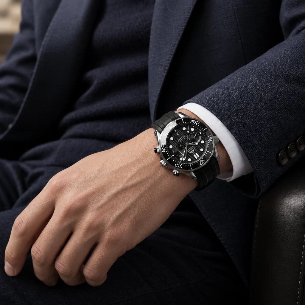 Vandor Seamaster Diver 300M Black Chronograph Men's Watch | OM 210.32.44.51.01.001