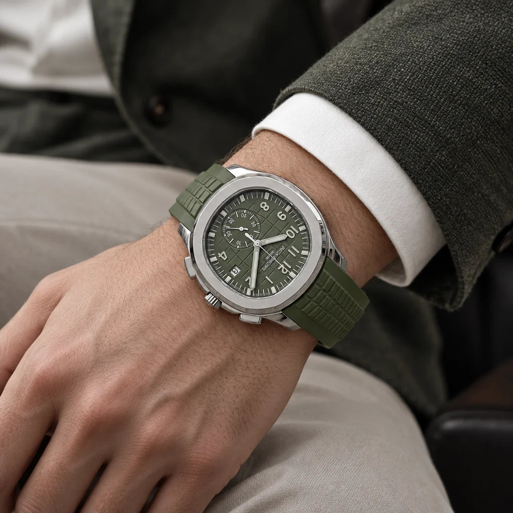 Vandor Aquanaut Chronograph Khaki Green Dial Stainless Steel Men's Watch | PP 5968G-010