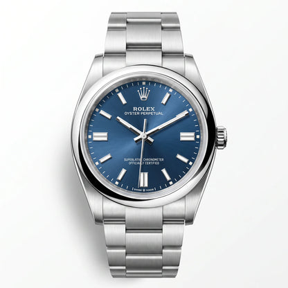 Vandor Oyster Perpetual Bright Blue Dial And Smooth Bezel Watch