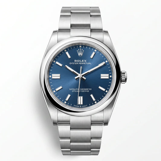 Vandor Oyster Perpetual Bright Blue Dial And Smooth Bezel Watch