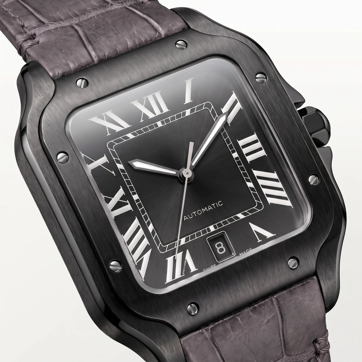 Vandor Santos Stainless Steel Black ADLC Large Model Watch