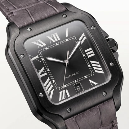 Vandor Santos Stainless Steel Black ADLC Large Model Watch