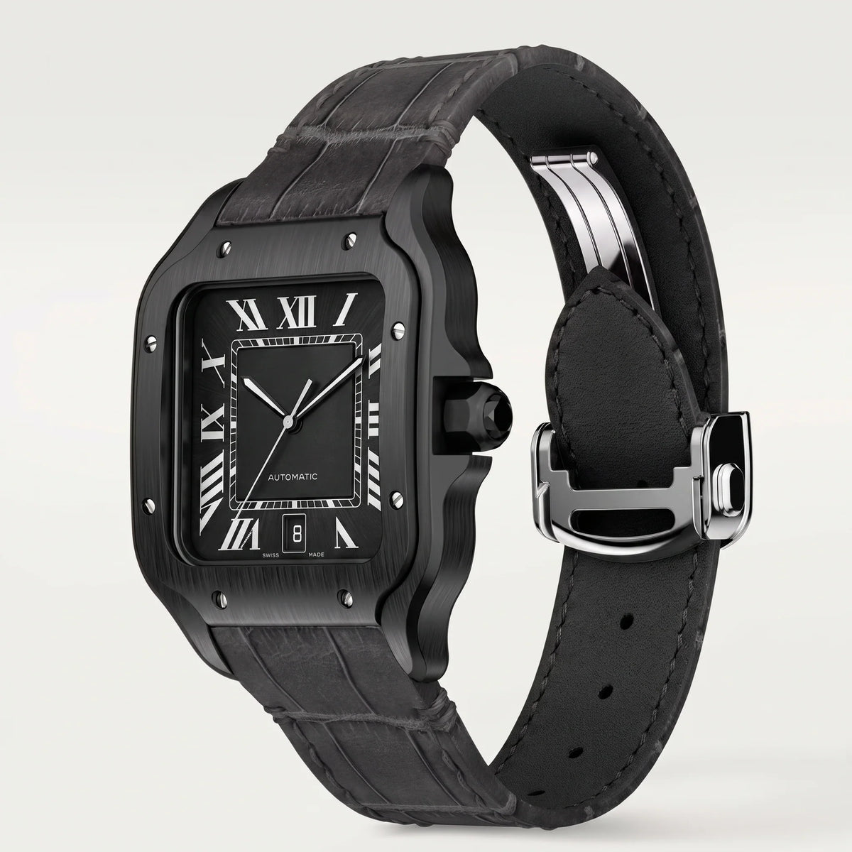 Vandor Santos Stainless Steel Black ADLC Large Model Watch