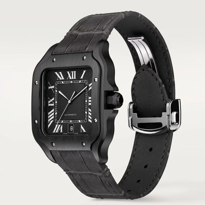 Vandor Santos Stainless Steel Black ADLC Large Model Watch